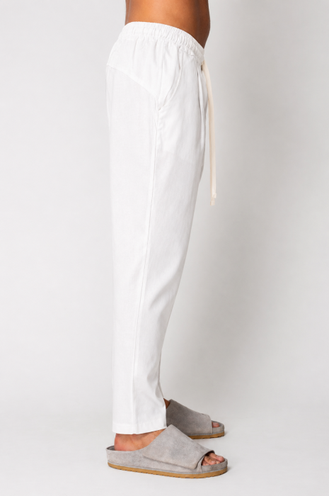 Pantaloni lung din IN cu snur usor conic White [3]