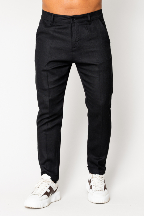 Slim Long Linen trousers Black [2]