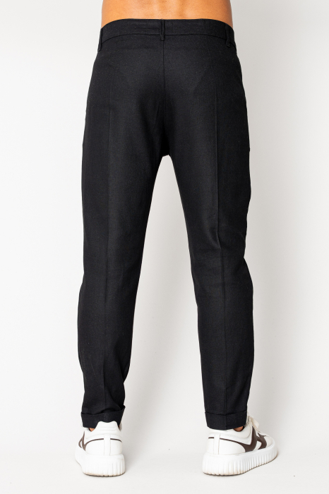 Slim Long Linen trousers Black [4]