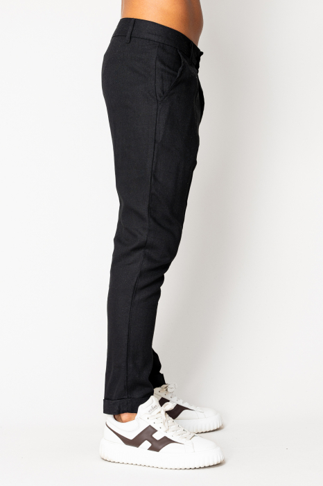 Slim Long Linen trousers Black [3]