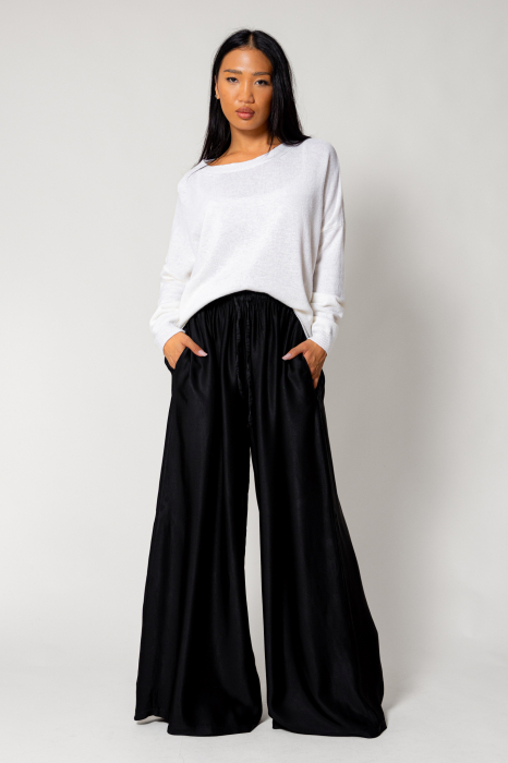 Long silk blend trousers Black [1]