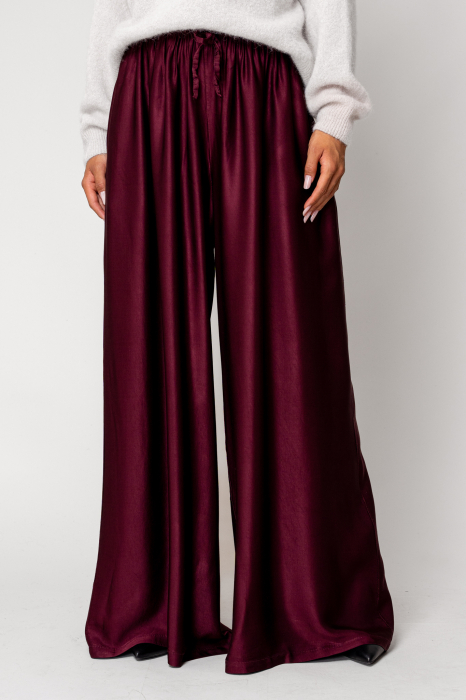 Long silk blend trousers Burgundy [1]