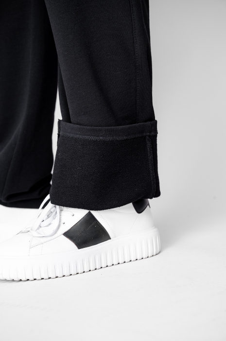Pantaloni lung drept din 100% Bumbac Black [4]