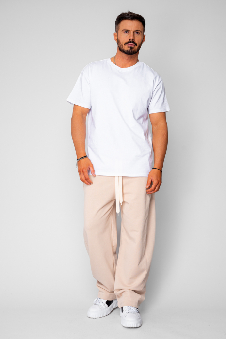 Pantaloni lung drept Oversized din 100% Bumbac Beige [5]