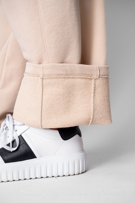 Pantaloni lung drept Oversized din 100% Bumbac Beige [4]