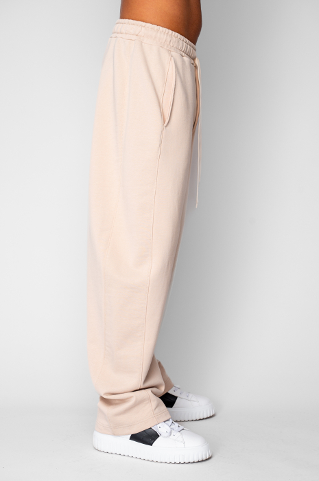 Pantaloni lung drept Oversized din 100% Bumbac Beige [2]