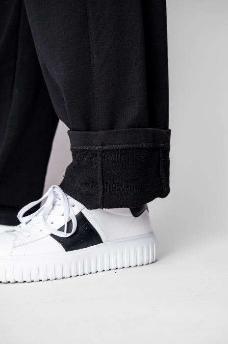 Pantaloni lung drept Oversized din 100% Bumbac Black [4]
