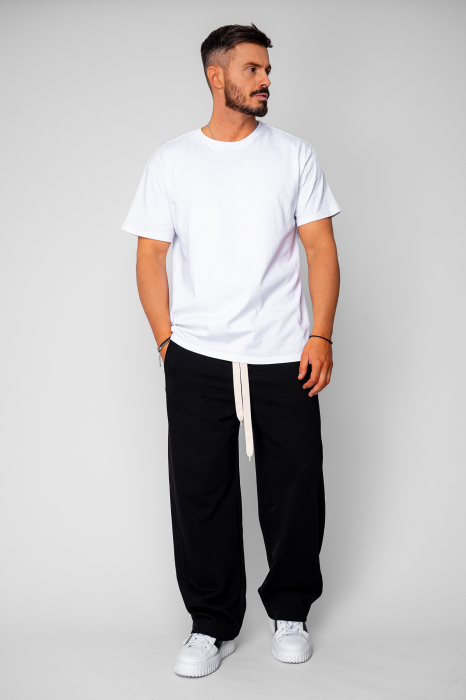 Pantaloni lung drept Oversized din 100% Bumbac Black [5]