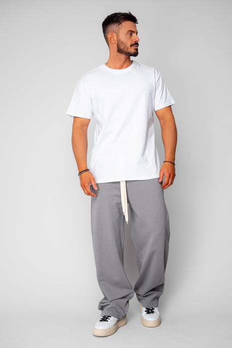 Pantaloni lung drept Oversized din 100% Bumbac Grey [5]