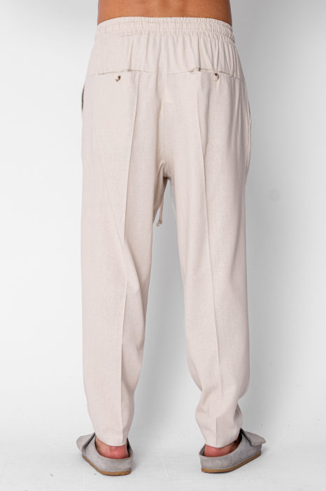 Pantaloni lung larg din IN cu buzunare Beige [4]