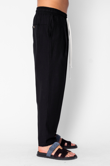 Linen large long pants whit pokets Black [3]
