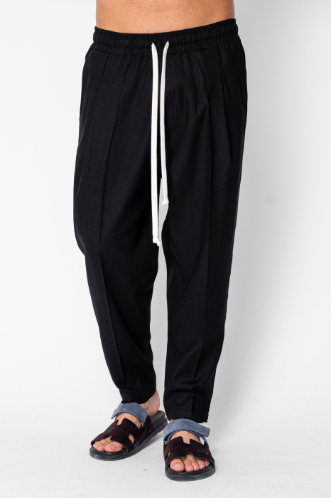 Linen large long pants whit pokets Black [2]