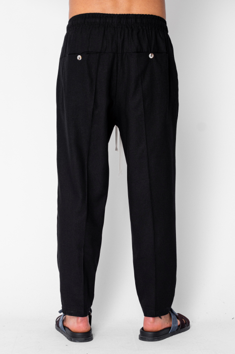 Linen large long pants whit pokets Black [4]