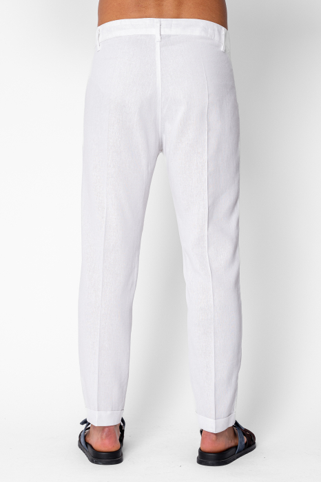 Pantaloni lungi din in cu nasture White [3]