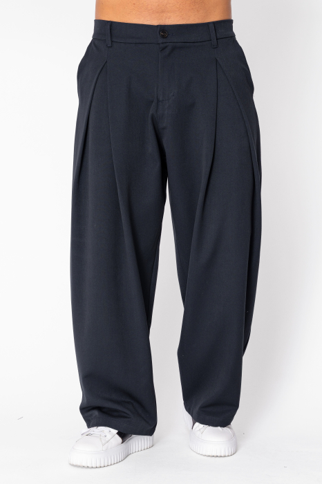 Pantaloni lungi cu pense Oversized Navy