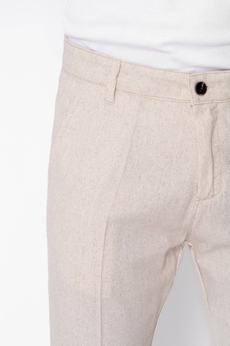 Pantaloni lungi din in cu nasture Beige [4]