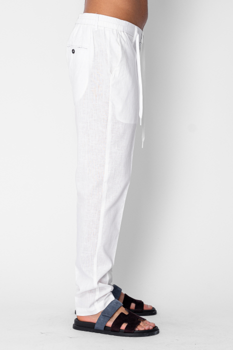 Pantaloni lungi din IN cu nasture si snur Premium Edition White [3]