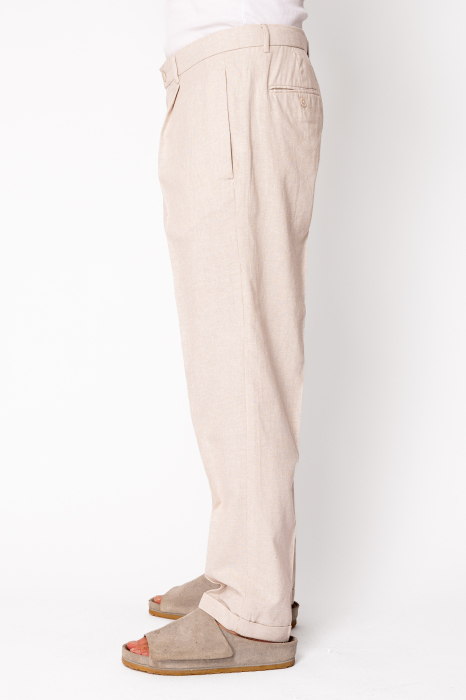 Pantaloni lungi din IN cu nasture si tiv intors Beige [2]