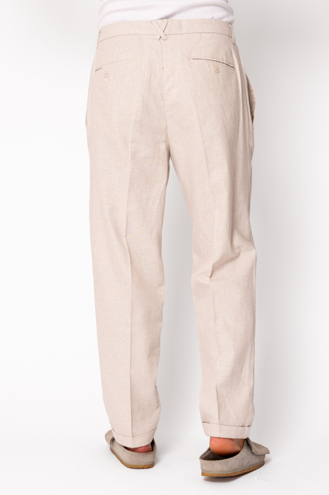 Pantaloni lungi din IN cu nasture si tiv intors Beige [3]