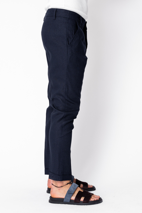 Pantaloni lungi din in cu nasture Navy [2]