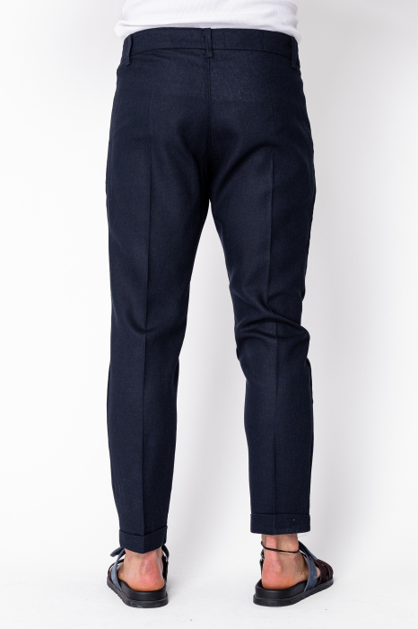 Pantaloni lungi din in cu nasture Navy [3]