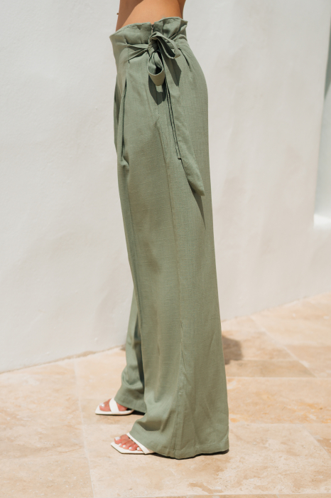 Long linen trousers Olive [2]