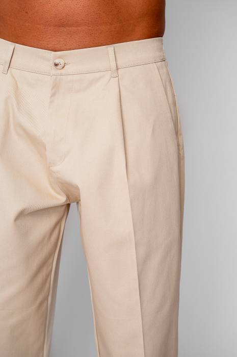 Pantaloni lungi drepti Oversized cu nasture din 100% Bumbac - Premium Edition Beige [5]