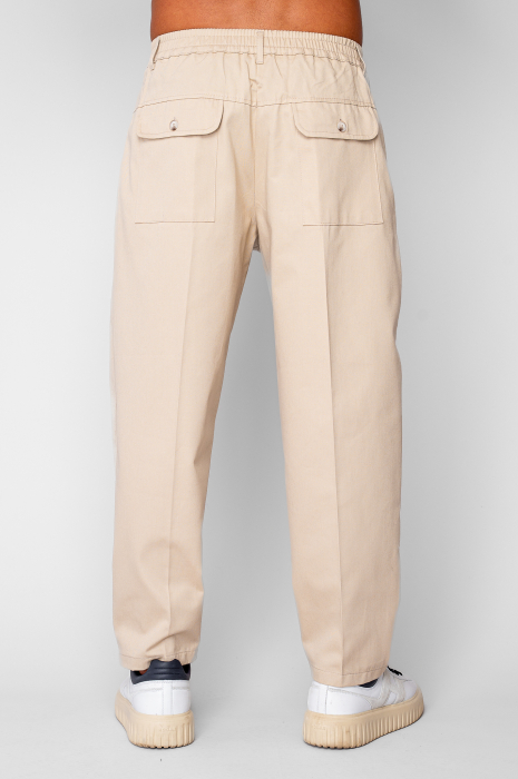 Pantaloni lungi drepti Oversized cu nasture din 100% Bumbac - Premium Edition Beige [4]