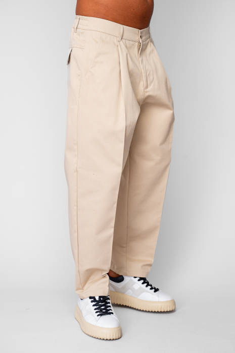 Pantaloni lungi drepti Oversized cu nasture din 100% Bumbac - Premium Edition Beige [2]