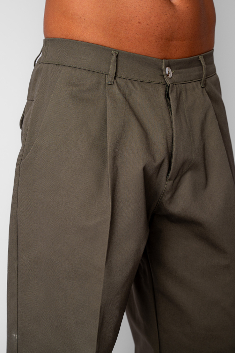 Pantaloni lungi drepti Oversized cu nasture din 100% Bumbac - Premium Edition Kaki [4]