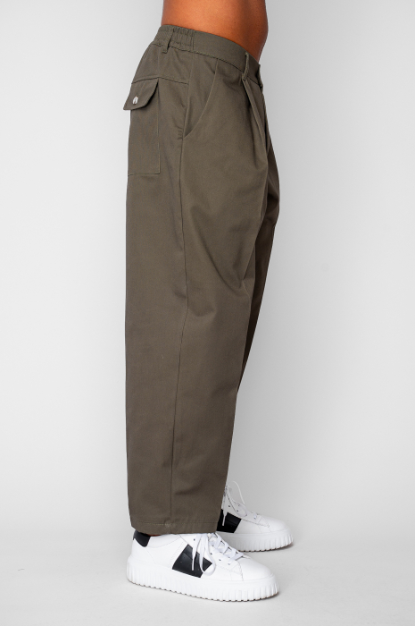 Pantaloni lungi drepti Oversized cu nasture din 100% Bumbac - Premium Edition Kaki [2]