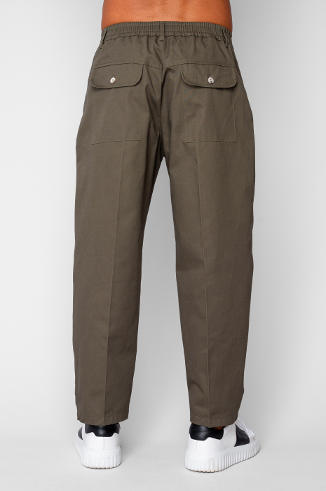 Pantaloni lungi drepti Oversized cu nasture din 100% Bumbac - Premium Edition Kaki [3]