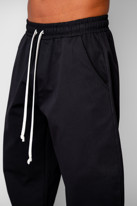 Pantaloni lungi drepti Oversized cu snur din 100% Bumbac - Premium Edition Black [4]