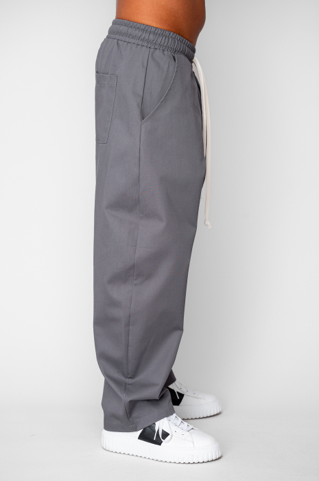 Pantaloni lungi drepti Oversized cu snur din 100% Bumbac - Premium Edition Grey Anthracite [2]