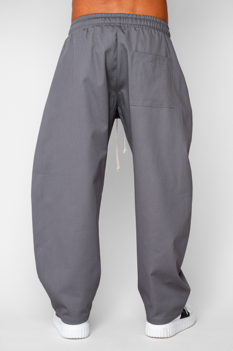 Pantaloni lungi drepti Oversized cu snur din 100% Bumbac - Premium Edition Grey Anthracite [3]