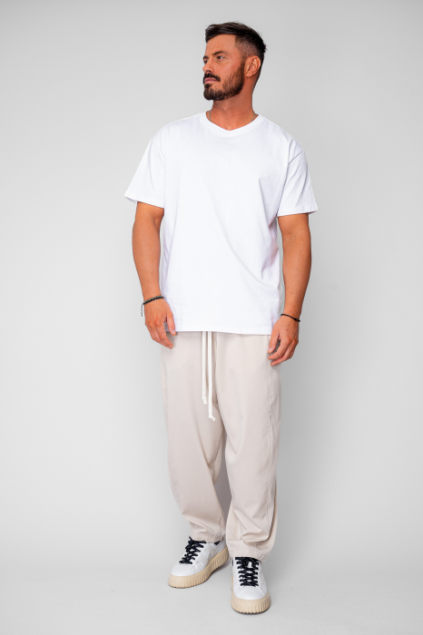 Pantaloni lungi drepti Oversized din 100% Bumbac - 400gr/mp Premium Edition Beige [5]