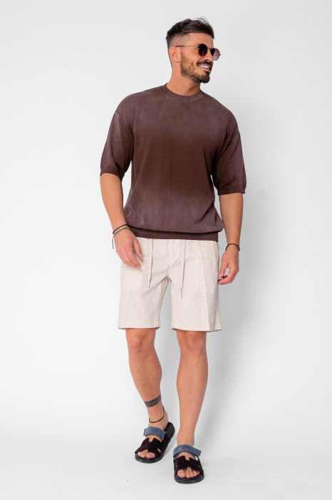 Pantaloni scurti din IN cu nasture si snur Premium Edition Beige [4]
