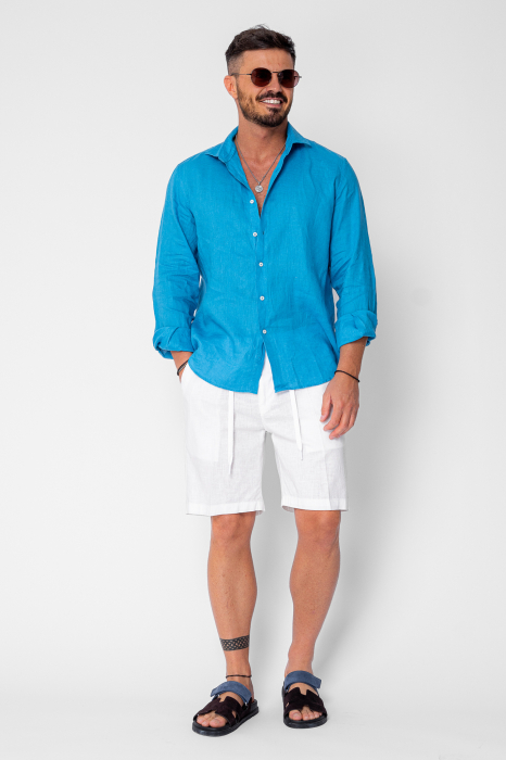 Pantaloni scurti din IN cu nasture si snur Premium Edition White [2]