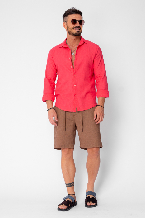 Pantaloni scurti din IN cu nasture si snur Premium Edition Brown [2]