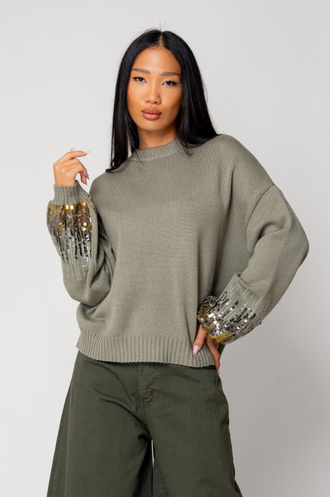Pulover cu paiete Light Olive [4]