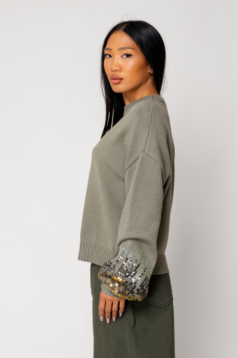 Pulover cu paiete Light Olive [6]