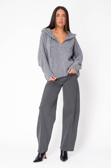 Pulover cu fermoar mix de lana si alpaca Grey [5]