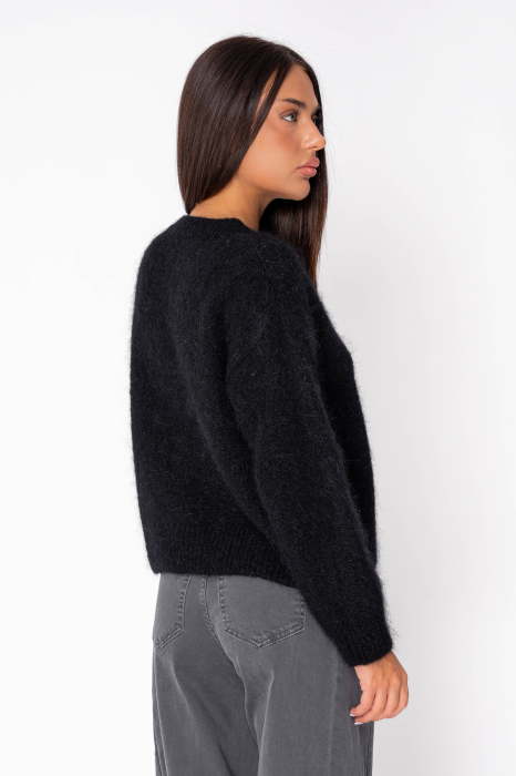 Pulover cu fermoar mix de lana si mohair Black [3]
