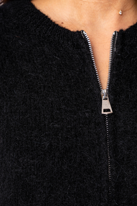 Pulover cu fermoar mix de lana si mohair Black [4]