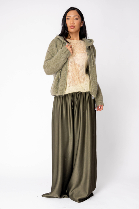 Pulover cu fermoar mix de lana si mohair Light Olive [4]
