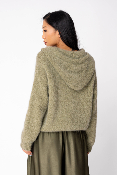 Pulover cu fermoar mix de lana si mohair Light Olive [2]
