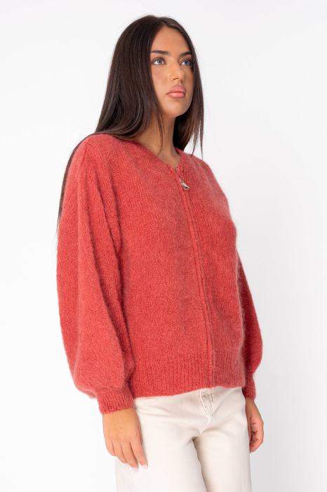 Pulover cu fermoar mix de lana si mohair Terracotta Rose [3]