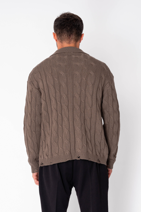 Pulover cu guler V cut Ripped Brown [3]