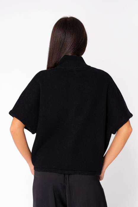 Pulover  cu maneca scurta si fermoar din 100% Lana, Black [4]
