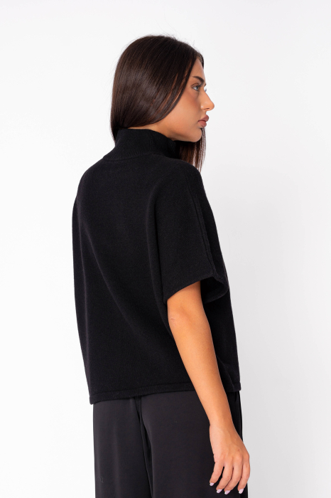 Pulover  cu maneca scurta si fermoar din 100% Lana, Black [3]